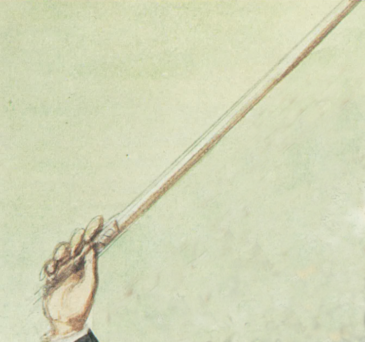 Karikatur von Franz Gaul (Ausschnitt): Johann Strauss Sohn, um 1880, in: Wiener Stadtbibliothek (Hg.), Johann Strauß, Wien 1975.  Strauss Hand6