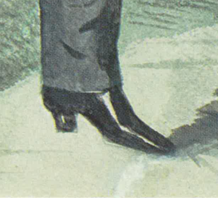 Karikatur von Franz Gaul (Ausschnitt): Johann Strauss Sohn, um 1880, in: Wiener Stadtbibliothek (Hg.), Johann Strauß, Wien 1975.  Strauss fuss4