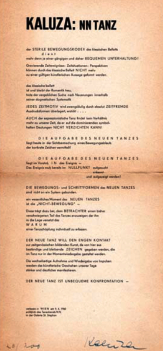 Manifest KALUZA: NN TANZ, Galerie nächst St. Stephan, Wien 1960. Tanzmanifest2